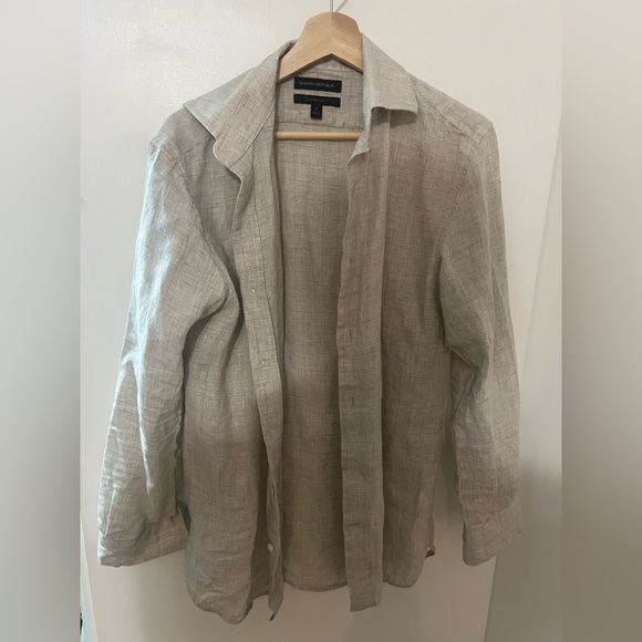 Linen Beige/Natural Color Button-Up Shirt, Banana Republic - Picture 8 of 12